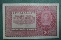 Банкнота 20 марок 1919 года, Польша. Polska Krajowa, Ядвига.